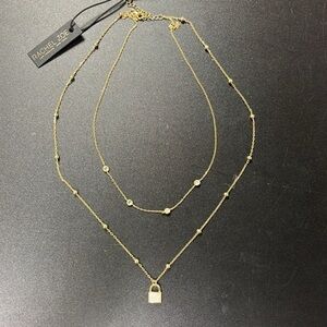 Brand new Rachel Zoe Sterling Silver Gold Tone Double Chain Locket Necklace
